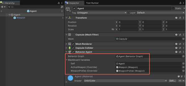 Inspector window with a list of Blackboard variables