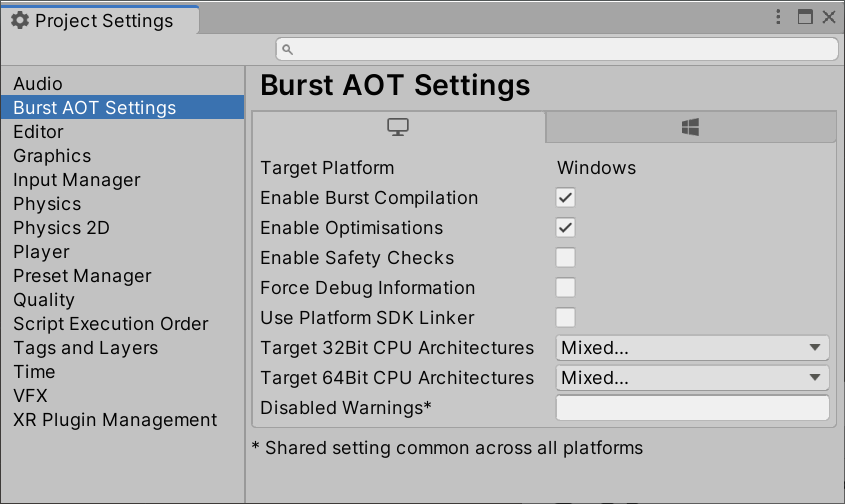 Burst AOT Settings