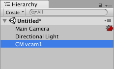 Adding a Virtual Camera to a Scene. Note the Cinemachine Brain icon next to the Main Camera.