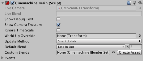 Setting Cinemachine Brain properties | Cinemachine | 2.6.17