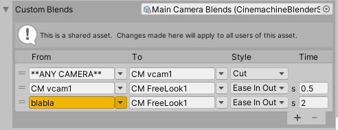 Custom Blends list in Cinemachine Brain