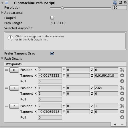 Editing a dolly path in the Inspector window