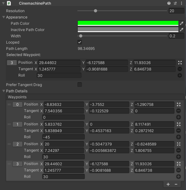 Using dolly paths Cinemachine 2.8.9