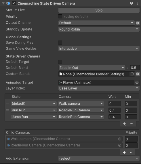 Properties for Cinemachine State-Driven camera