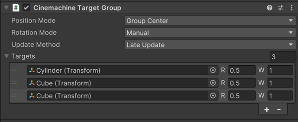 Cinemachine Target Group with two targets