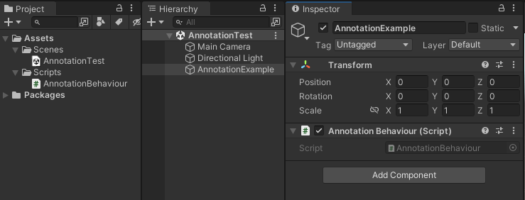 Screenshot of the scene setup for the annotation example