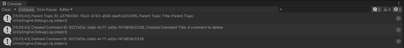 Screenshot of the console after the comment is deleted