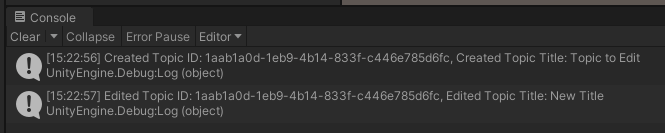Screenshot of the console after the topic is edited