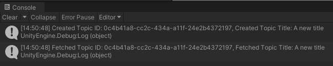 Screenshot of the console after successful topic fetching