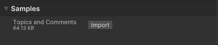 Screenshot of the samples import section of the package manager window