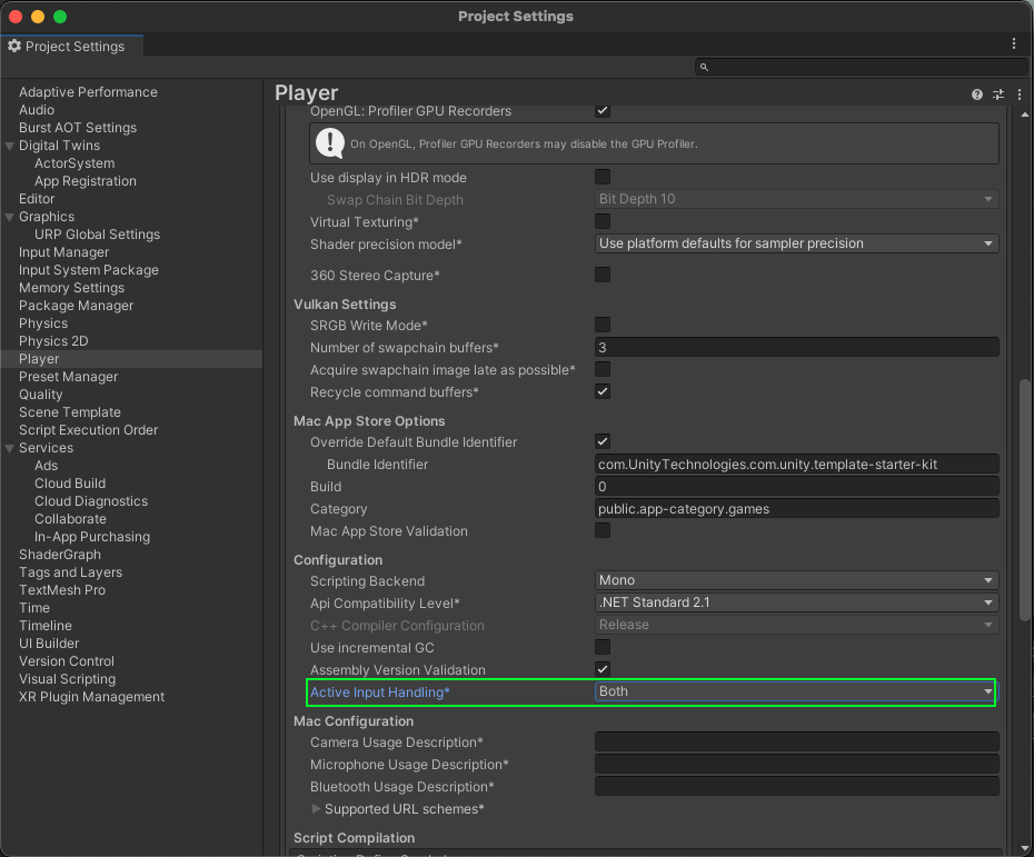 Input system settings