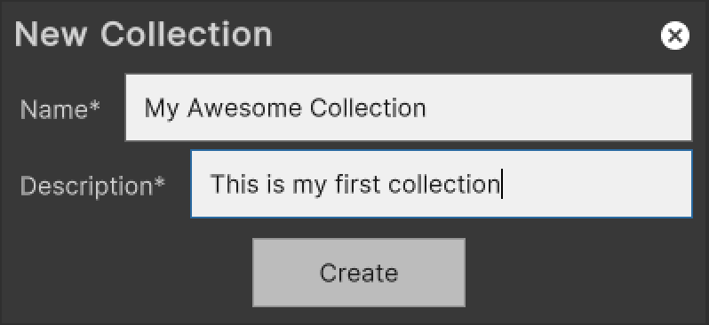 Screenshot of creating collection popup