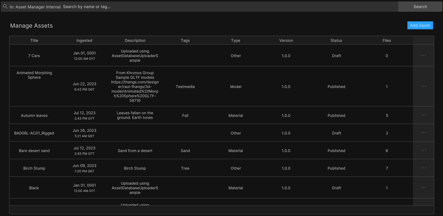 Screenshot of the assets grid