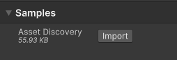 Screenshot of the samples import section of the package manager window