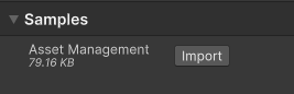 Screenshot of the samples import section of the package manager window