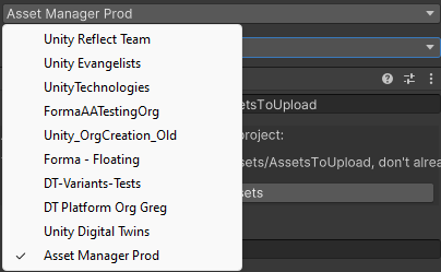 Screenshot of the organization dropdown selection