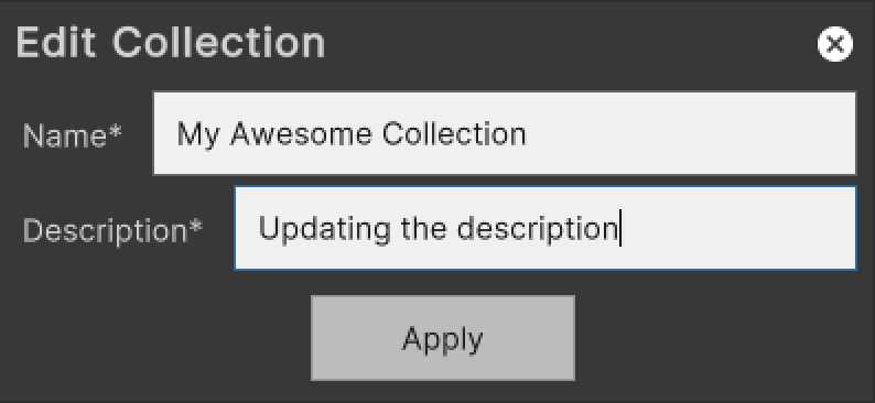 Screenshot of editing collection popup