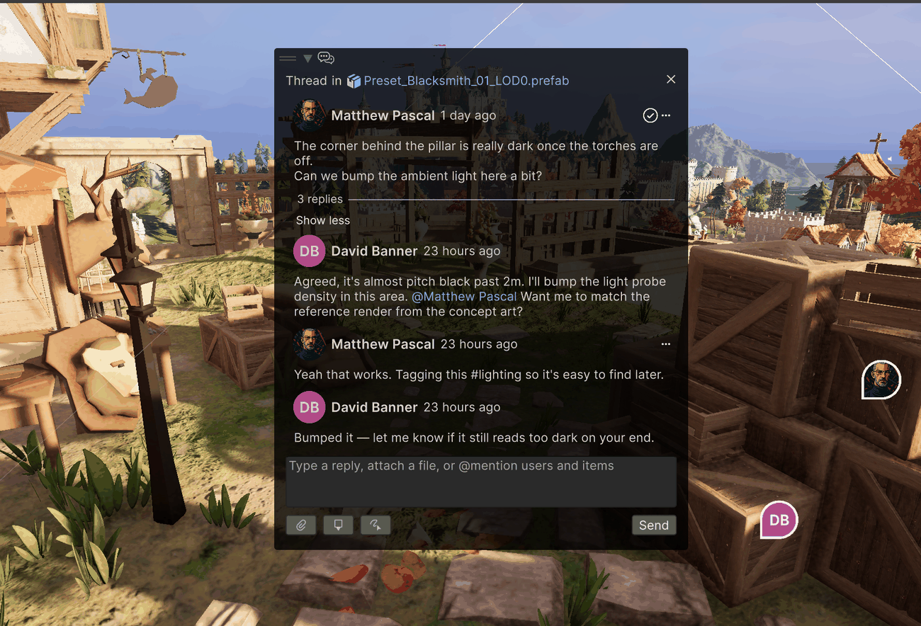 An open thread panel in the Scene View