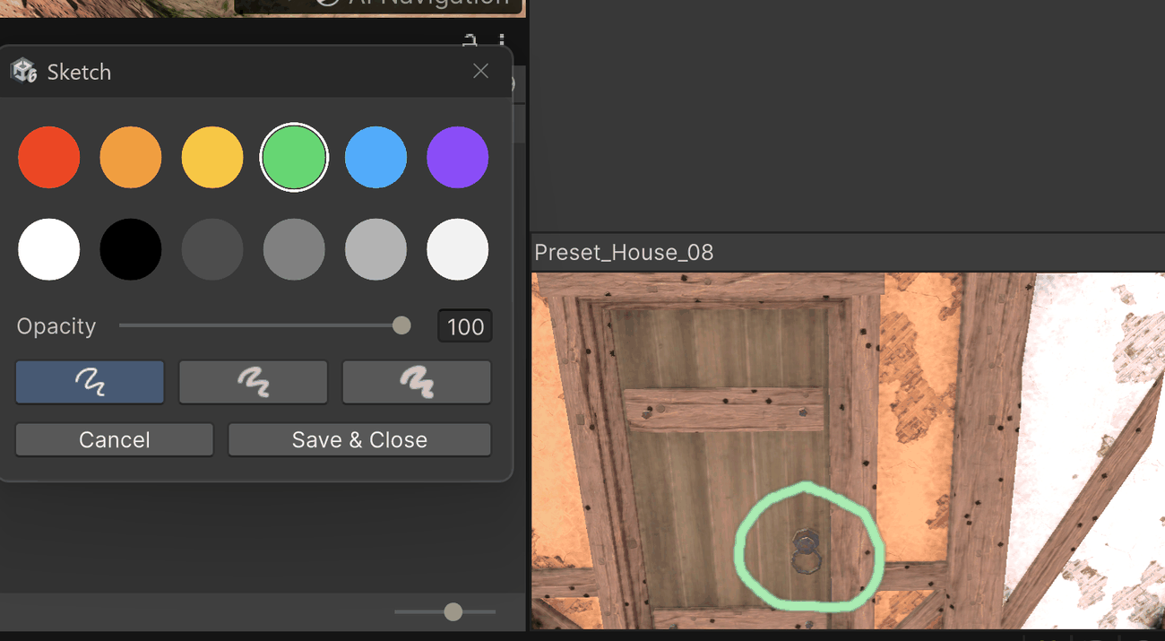 Sketching over an asset preview