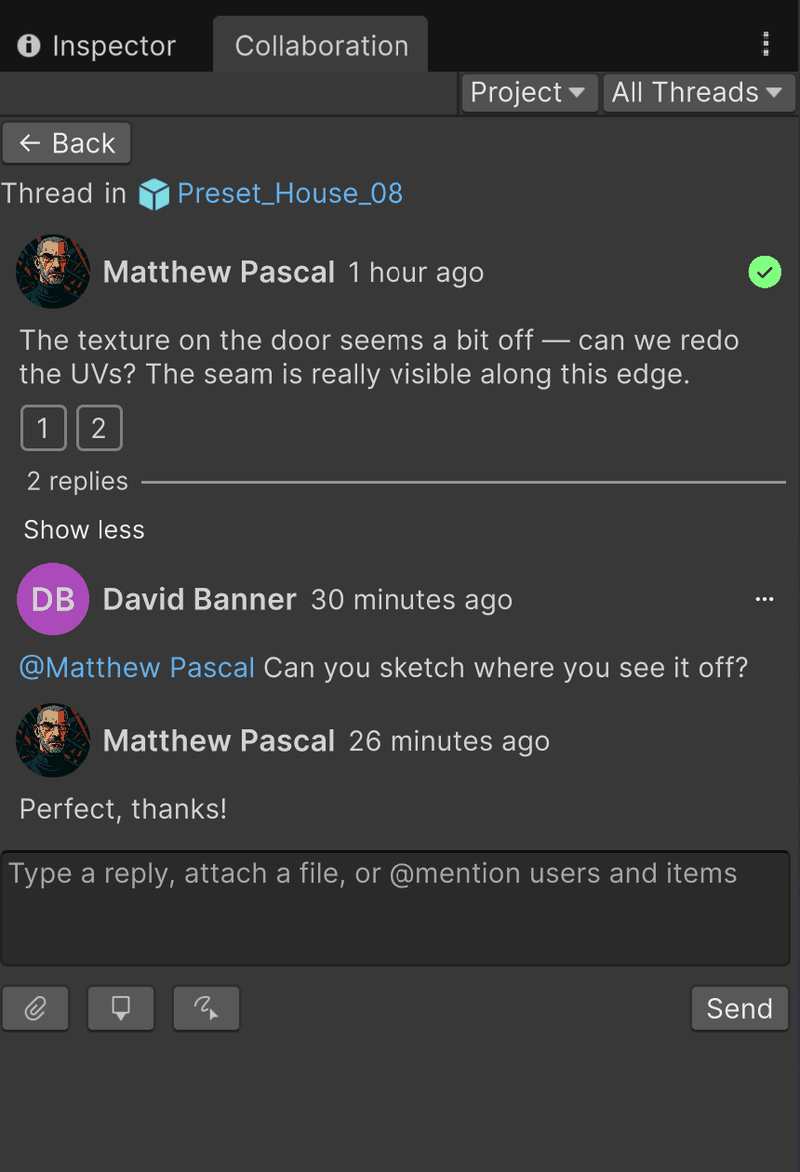 A thread opened inside the Collaboration window