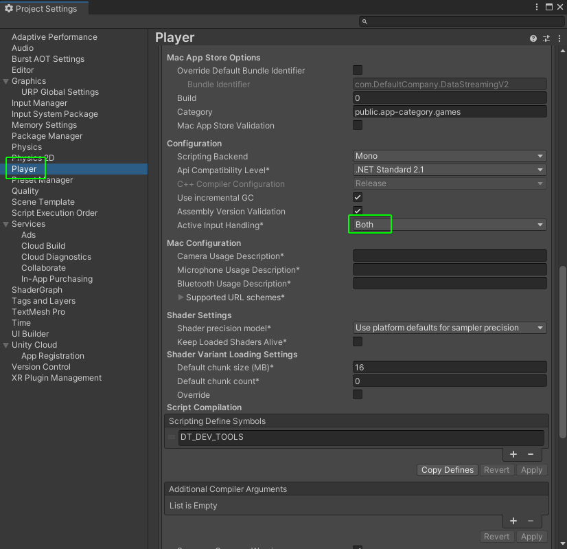 Input system settings