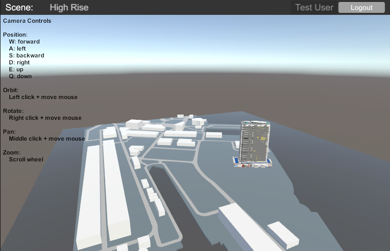 Screenshot of a launched demo scene with instructions