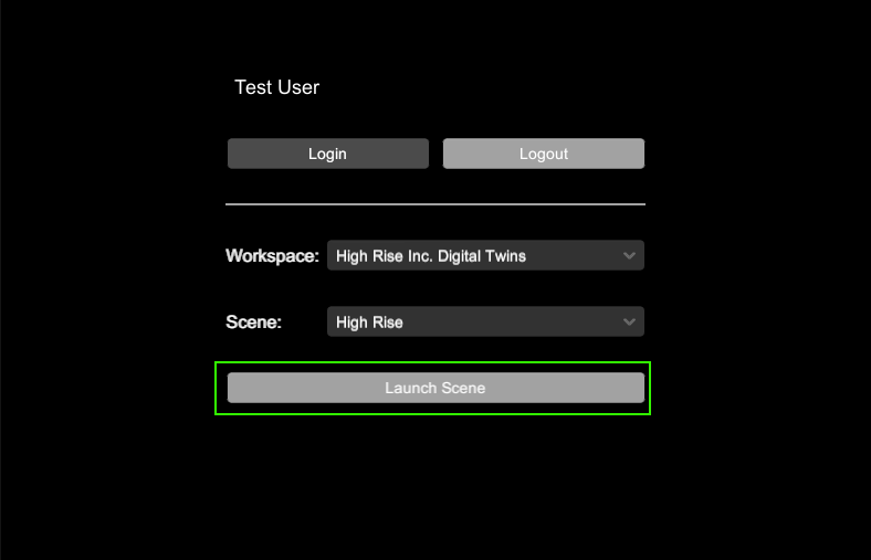 Screenshot of a selected Workspace and Scene with Launch Scene enabled