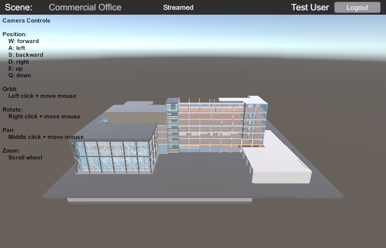 Screenshot of a launched demo scene with instructions