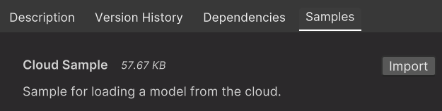 Screenshot of the Package Manager's Data Streaming samples