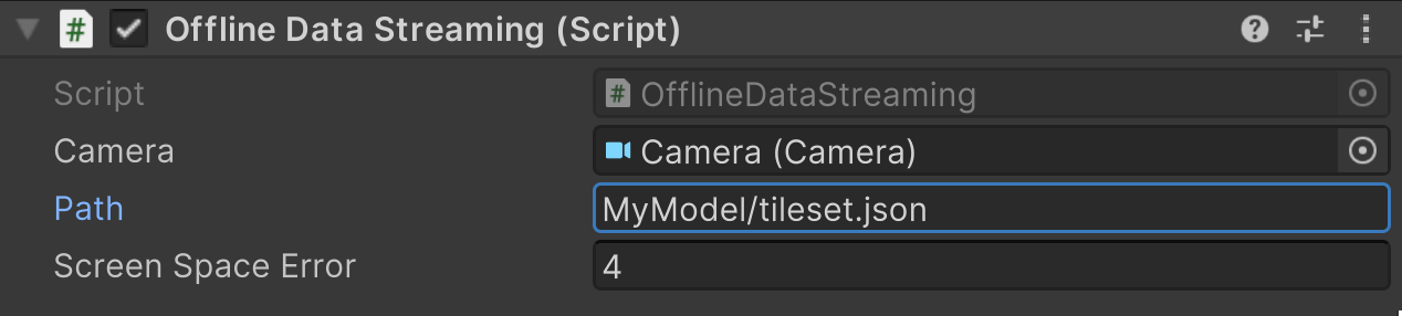 Screenshot of the Offline Data Streaming MonoBehaviour