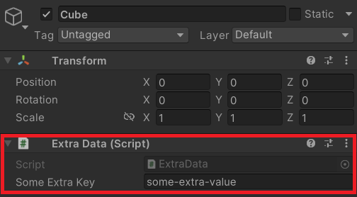 Screen capture that displays the extra data in the imported glTF asset