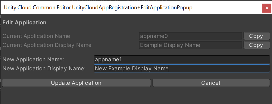 Editing the application name and ID
