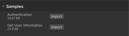 Screenshot of the Package Manager's Identity samples