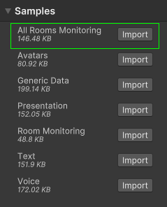 Screenshot of the Package Manager's Presence samples