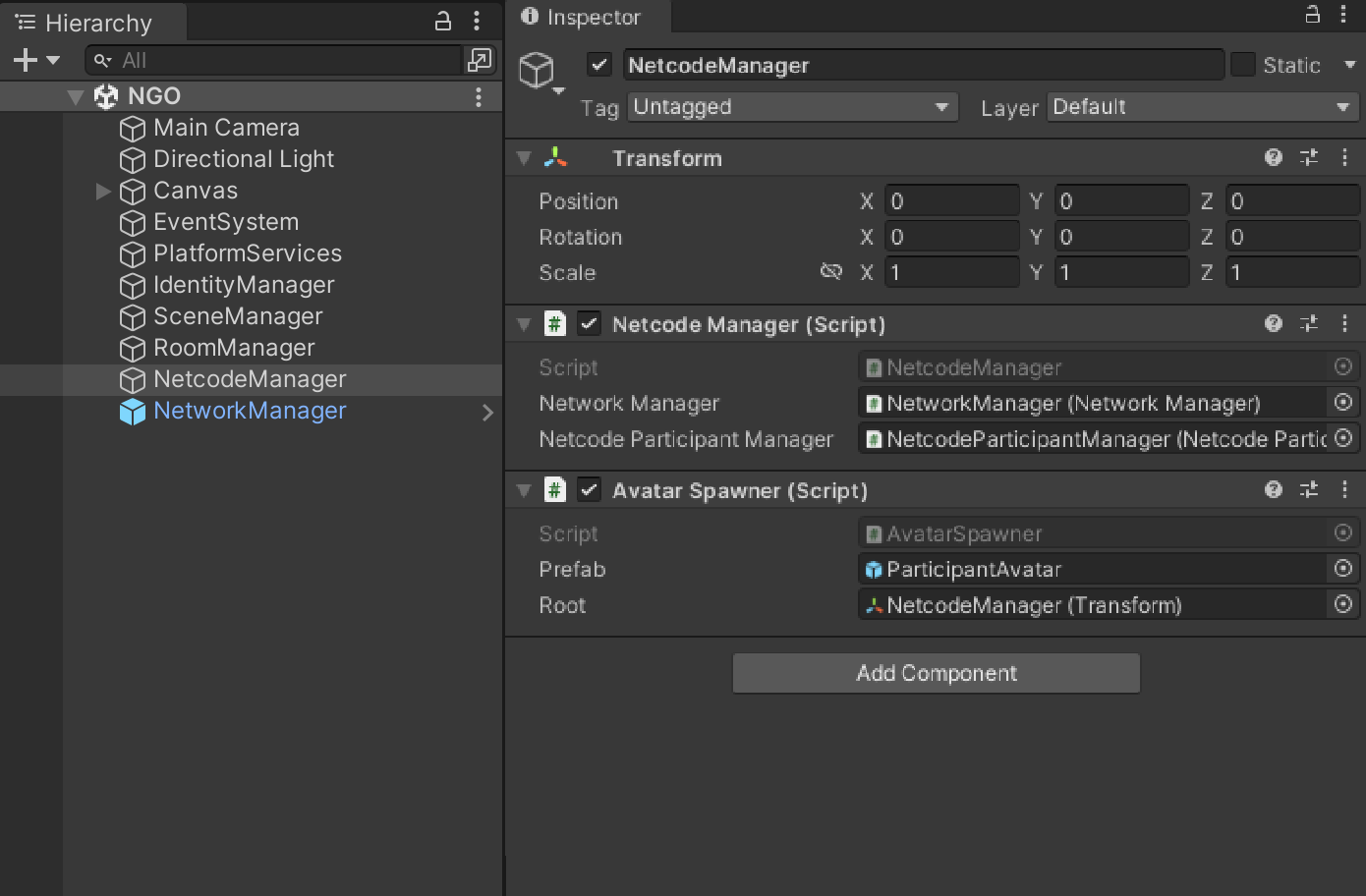 Screenshot providing the right values in the NetcodeManager
