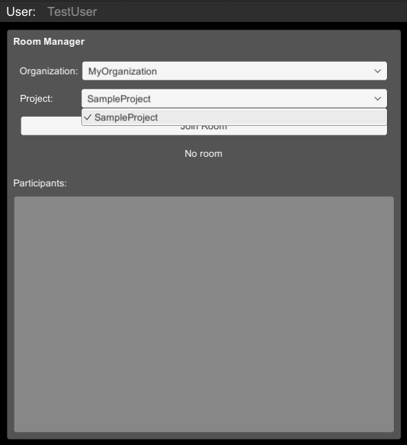 Screenshot of selecting a room