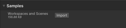 Screenshot of the Package Manager's Workspaces and Scenes samples