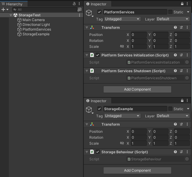 Screenshot of the scene setup for the storage example