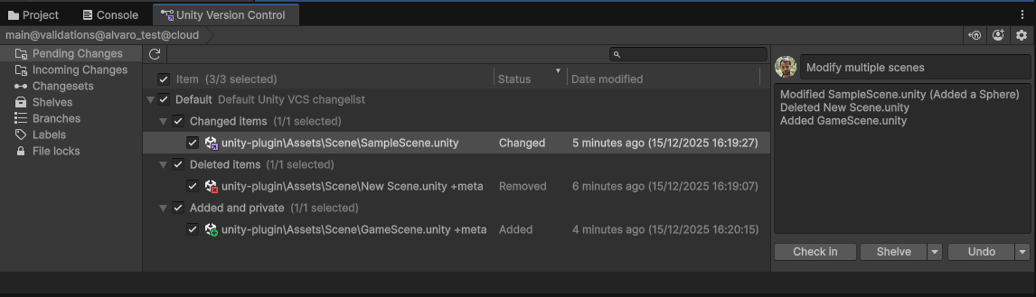 Pending changes tab