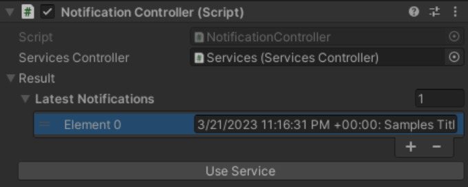 Screenshot of the notification service result information