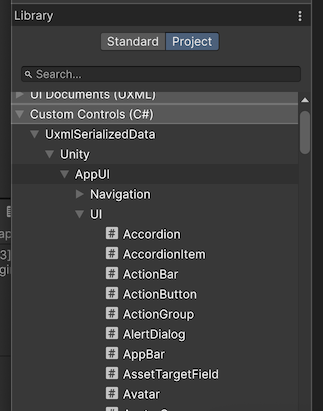 UI Builder Library panel showing App UI components organized by categories