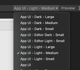 UI Builder theme dropdown showing App UI theme options