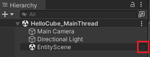 Hierarchy window with checkbox next to the subscene's name highlighted