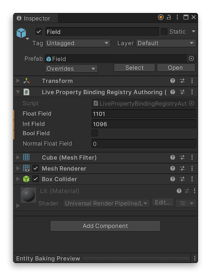 Entity Inspector in Mixed data mode