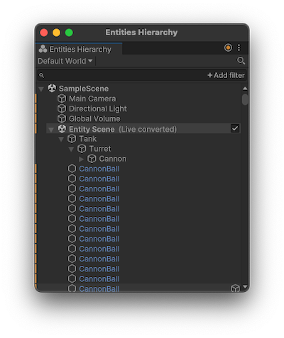 Entities Hierarchy window in Mixed data mode