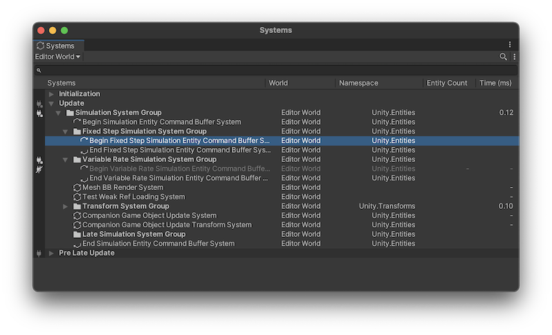 Systems window with some systems temporarily disabled
