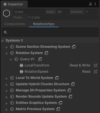 Entity Inspector Relationship tab