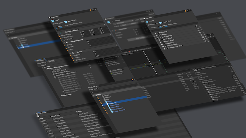 Entities windows in the Unity Editor
