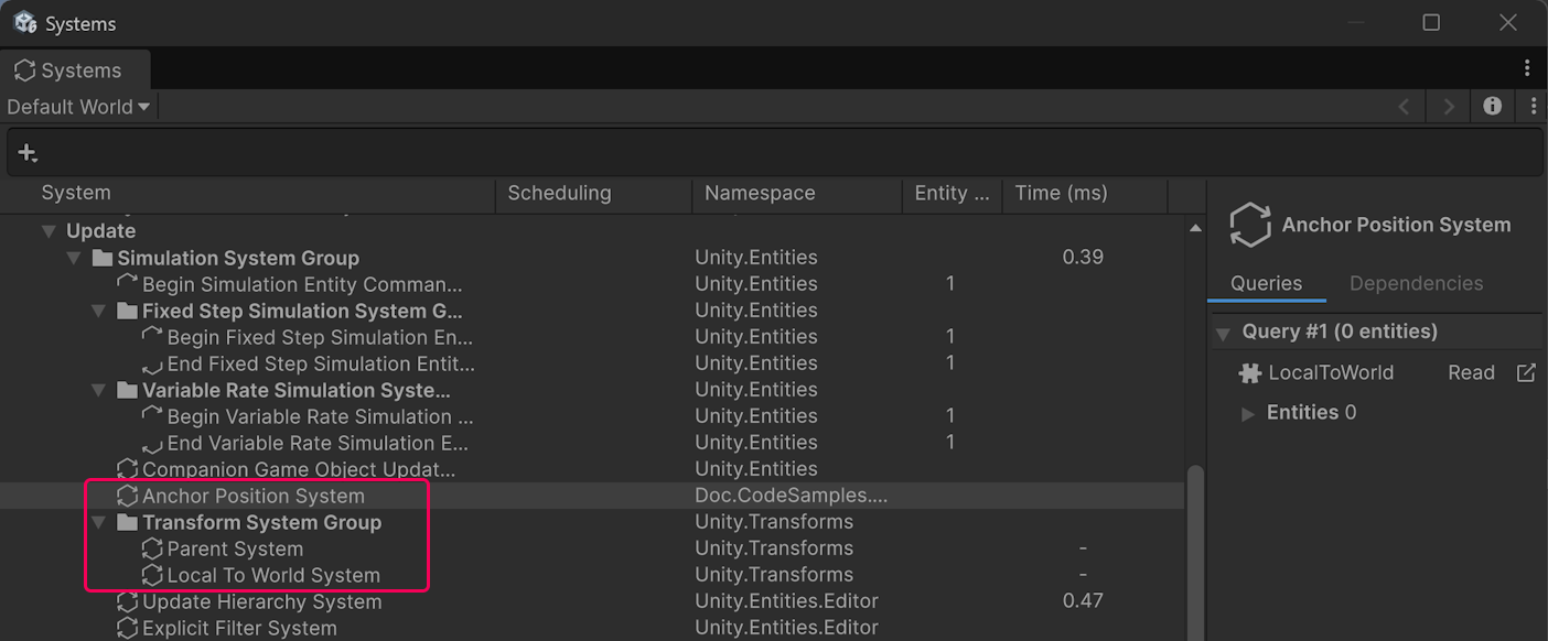A custom system that executes before Transform System Group
