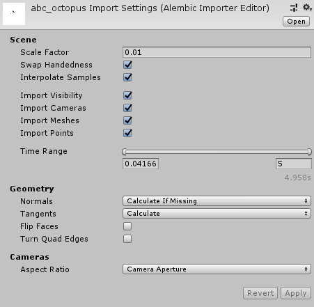 Alembic Import Settings Window Alembic 1 0 7